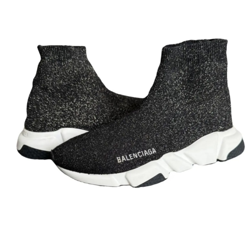 Balenciaga Speed Trainer Sparkle Glitter Black Sock Sneakers Size 38 / US 8